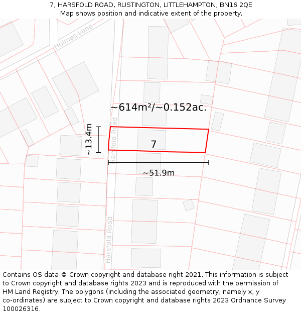 7, HARSFOLD ROAD, RUSTINGTON, LITTLEHAMPTON, BN16 2QE: Plot and title map