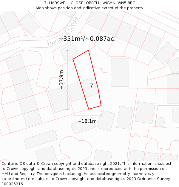 7, HARSWELL CLOSE, ORRELL, WIGAN, WN5 8RG: Plot and title map
