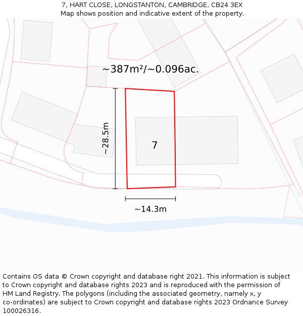7, HART CLOSE, LONGSTANTON, CAMBRIDGE, CB24 3EX: Plot and title map