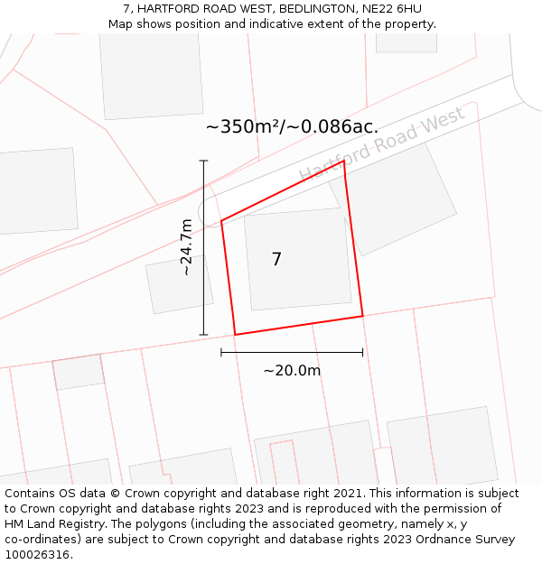 7, HARTFORD ROAD WEST, BEDLINGTON, NE22 6HU: Plot and title map
