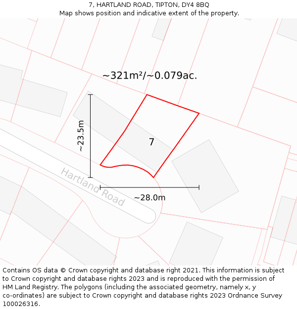 7, HARTLAND ROAD, TIPTON, DY4 8BQ: Plot and title map