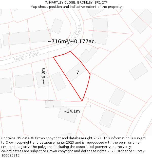 7, HARTLEY CLOSE, BROMLEY, BR1 2TP: Plot and title map