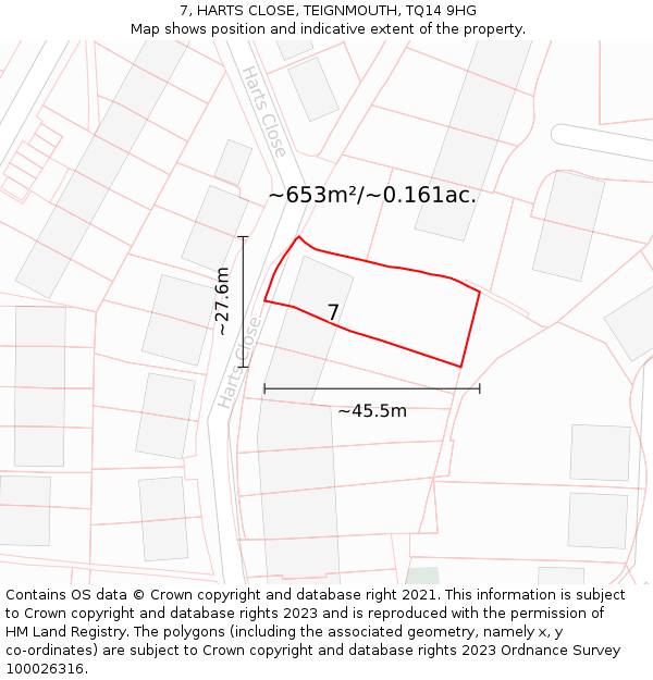 7, HARTS CLOSE, TEIGNMOUTH, TQ14 9HG: Plot and title map