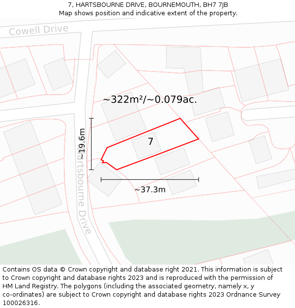 7, HARTSBOURNE DRIVE, BOURNEMOUTH, BH7 7JB: Plot and title map