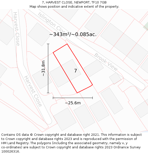 7, HARVEST CLOSE, NEWPORT, TF10 7GB: Plot and title map