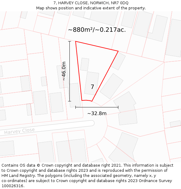 7, HARVEY CLOSE, NORWICH, NR7 0DQ: Plot and title map