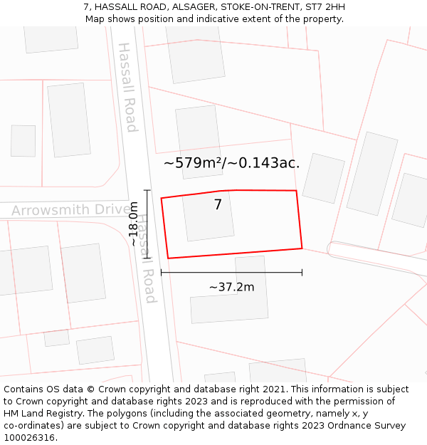 7, HASSALL ROAD, ALSAGER, STOKE-ON-TRENT, ST7 2HH: Plot and title map