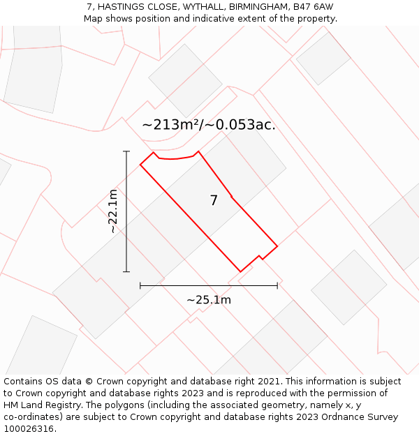 7, HASTINGS CLOSE, WYTHALL, BIRMINGHAM, B47 6AW: Plot and title map