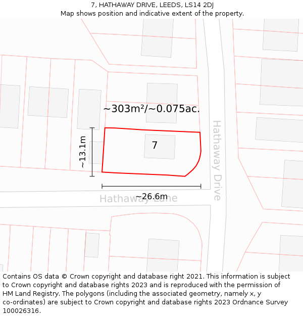 7, HATHAWAY DRIVE, LEEDS, LS14 2DJ: Plot and title map