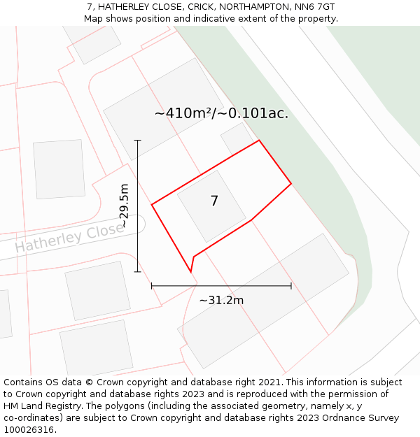 7, HATHERLEY CLOSE, CRICK, NORTHAMPTON, NN6 7GT: Plot and title map