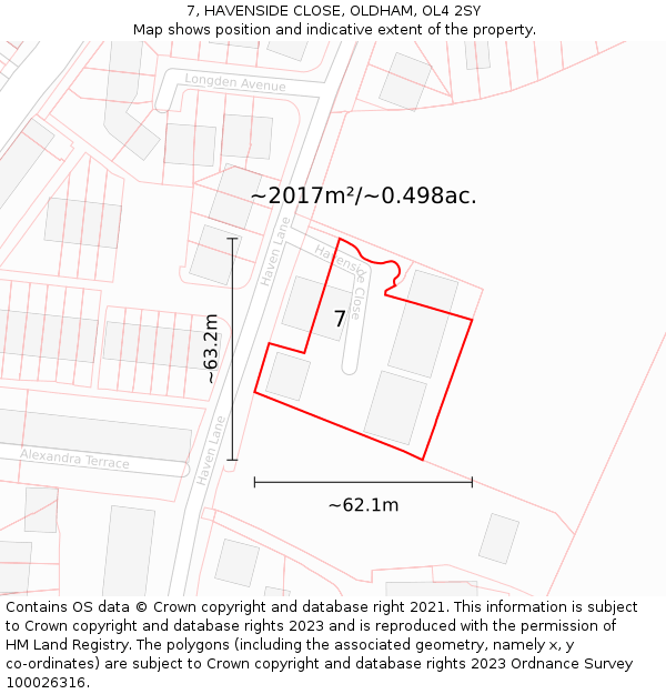 7, HAVENSIDE CLOSE, OLDHAM, OL4 2SY: Plot and title map