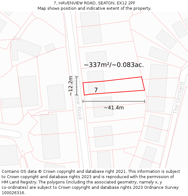 7, HAVENVIEW ROAD, SEATON, EX12 2PF: Plot and title map