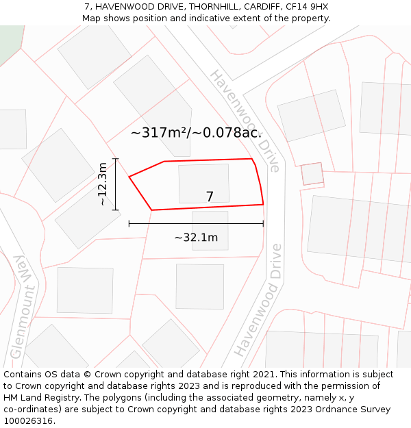 7, HAVENWOOD DRIVE, THORNHILL, CARDIFF, CF14 9HX: Plot and title map
