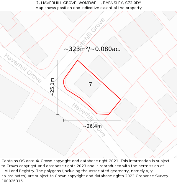 7, HAVERHILL GROVE, WOMBWELL, BARNSLEY, S73 0DY: Plot and title map
