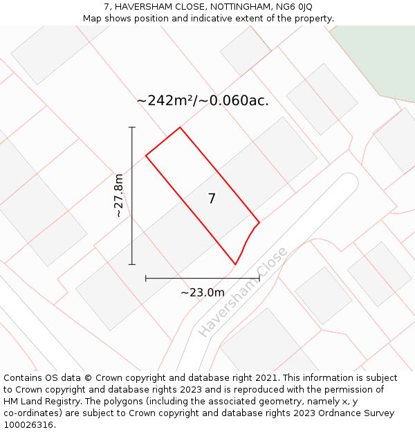 7, HAVERSHAM CLOSE, NOTTINGHAM, NG6 0JQ: Plot and title map