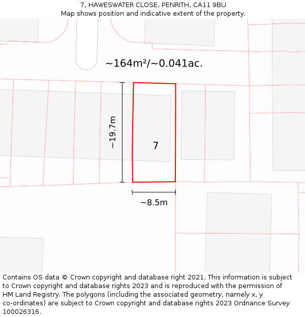 7, HAWESWATER CLOSE, PENRITH, CA11 9BU: Plot and title map