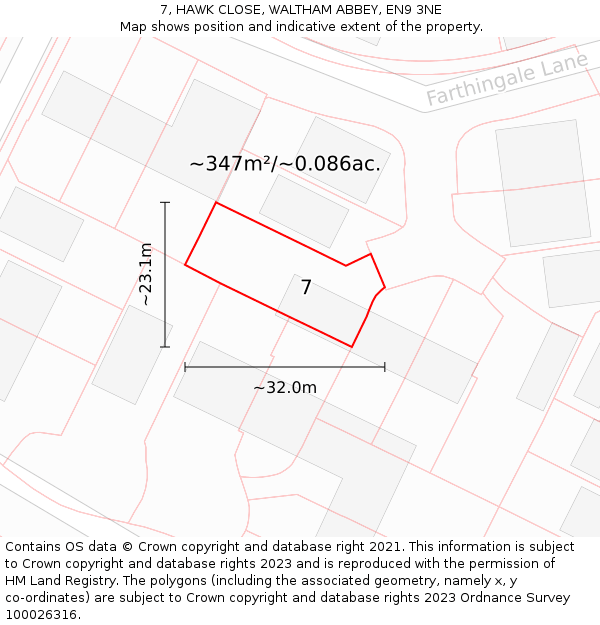 7, HAWK CLOSE, WALTHAM ABBEY, EN9 3NE: Plot and title map