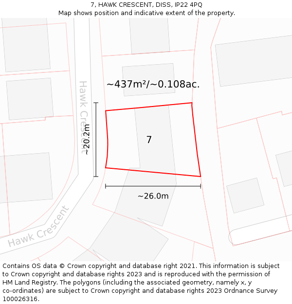 7, HAWK CRESCENT, DISS, IP22 4PQ: Plot and title map