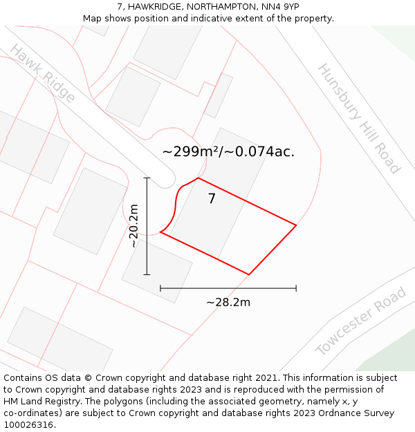 7, HAWKRIDGE, NORTHAMPTON, NN4 9YP: Plot and title map