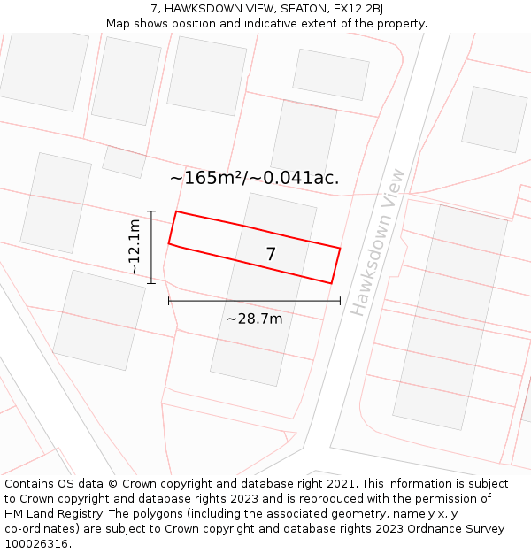 7, HAWKSDOWN VIEW, SEATON, EX12 2BJ: Plot and title map