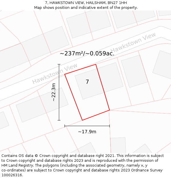 7, HAWKSTOWN VIEW, HAILSHAM, BN27 1HH: Plot and title map