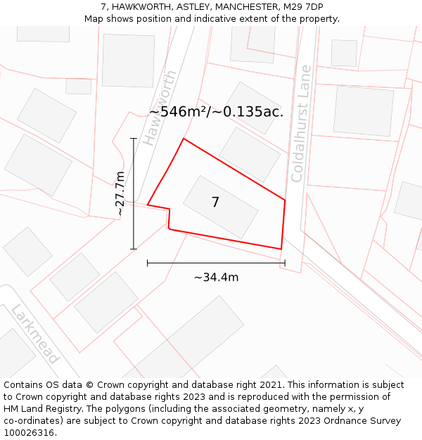 7, HAWKWORTH, ASTLEY, MANCHESTER, M29 7DP: Plot and title map