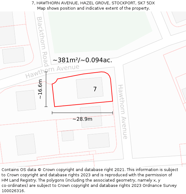 7, HAWTHORN AVENUE, HAZEL GROVE, STOCKPORT, SK7 5DX: Plot and title map