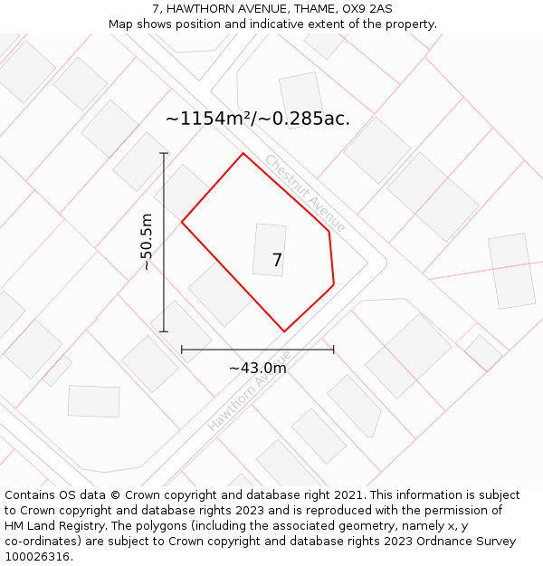 7, HAWTHORN AVENUE, THAME, OX9 2AS: Plot and title map