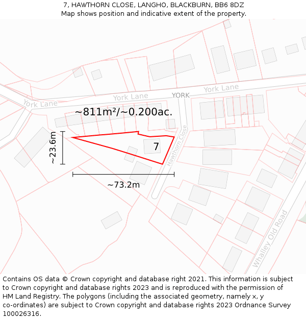 7, HAWTHORN CLOSE, LANGHO, BLACKBURN, BB6 8DZ: Plot and title map