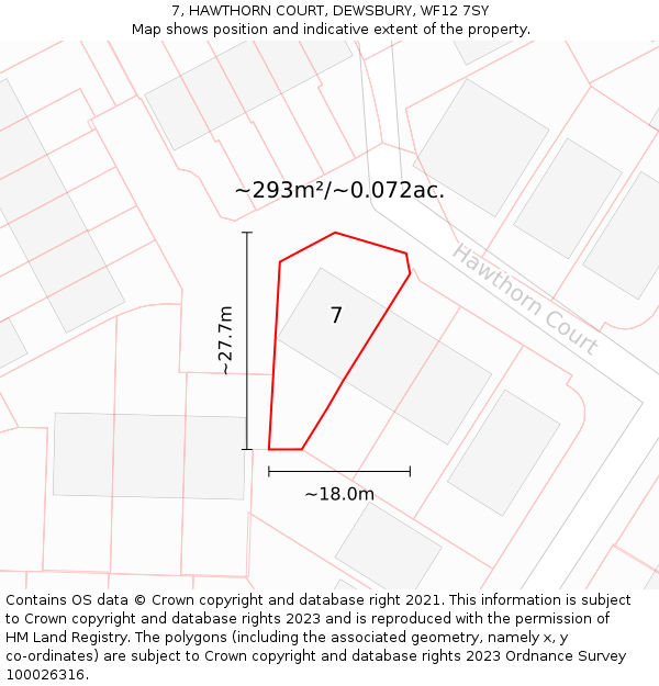 7, HAWTHORN COURT, DEWSBURY, WF12 7SY: Plot and title map