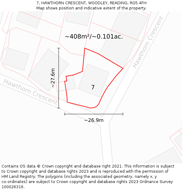 7, HAWTHORN CRESCENT, WOODLEY, READING, RG5 4FH: Plot and title map