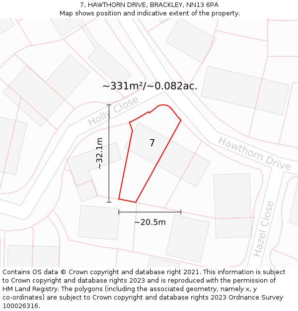 7, HAWTHORN DRIVE, BRACKLEY, NN13 6PA: Plot and title map