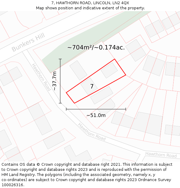 7, HAWTHORN ROAD, LINCOLN, LN2 4QX: Plot and title map