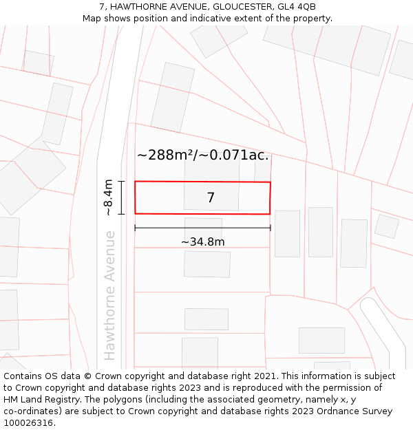 7, HAWTHORNE AVENUE, GLOUCESTER, GL4 4QB: Plot and title map
