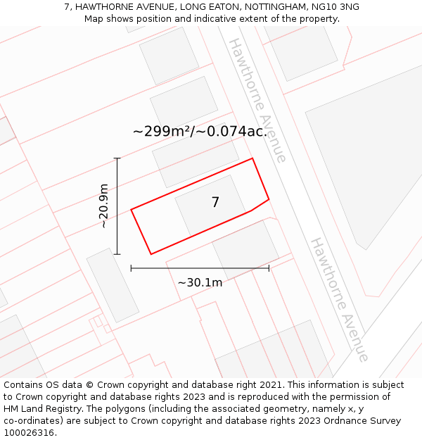 7, HAWTHORNE AVENUE, LONG EATON, NOTTINGHAM, NG10 3NG: Plot and title map