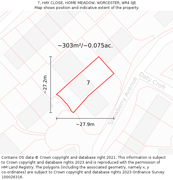 7, HAY CLOSE, HOME MEADOW, WORCESTER, WR4 0JE: Plot and title map