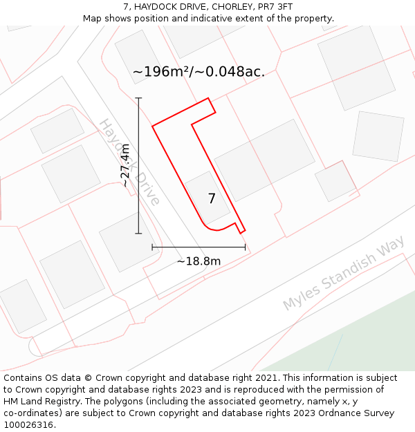 7, HAYDOCK DRIVE, CHORLEY, PR7 3FT: Plot and title map