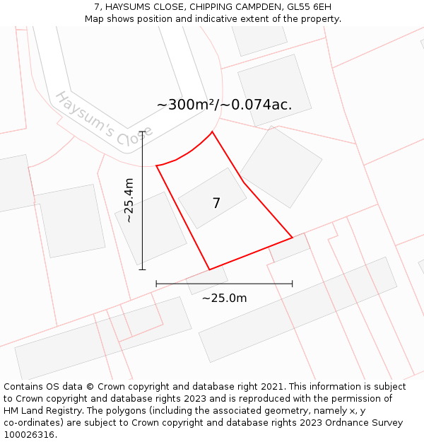 7, HAYSUMS CLOSE, CHIPPING CAMPDEN, GL55 6EH: Plot and title map