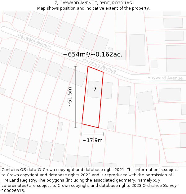 7, HAYWARD AVENUE, RYDE, PO33 1AS: Plot and title map