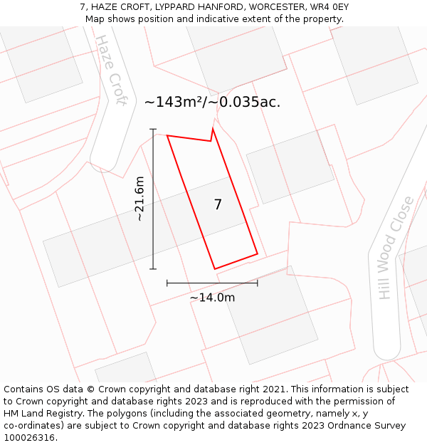 7, HAZE CROFT, LYPPARD HANFORD, WORCESTER, WR4 0EY: Plot and title map