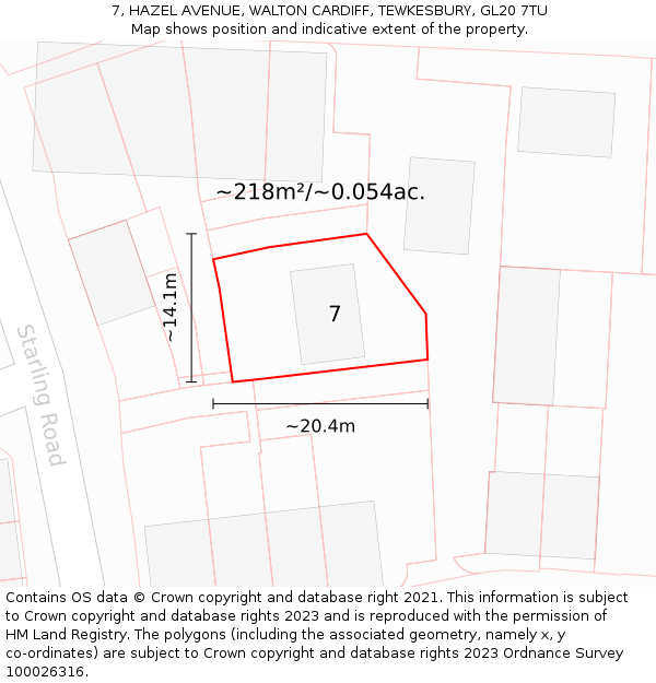 7, HAZEL AVENUE, WALTON CARDIFF, TEWKESBURY, GL20 7TU: Plot and title map