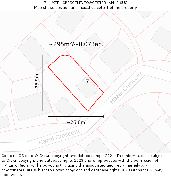 7, HAZEL CRESCENT, TOWCESTER, NN12 6UQ: Plot and title map