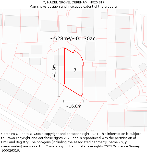 7, HAZEL GROVE, DEREHAM, NR20 3TP: Plot and title map