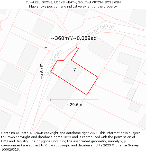 7, HAZEL GROVE, LOCKS HEATH, SOUTHAMPTON, SO31 6SH: Plot and title map