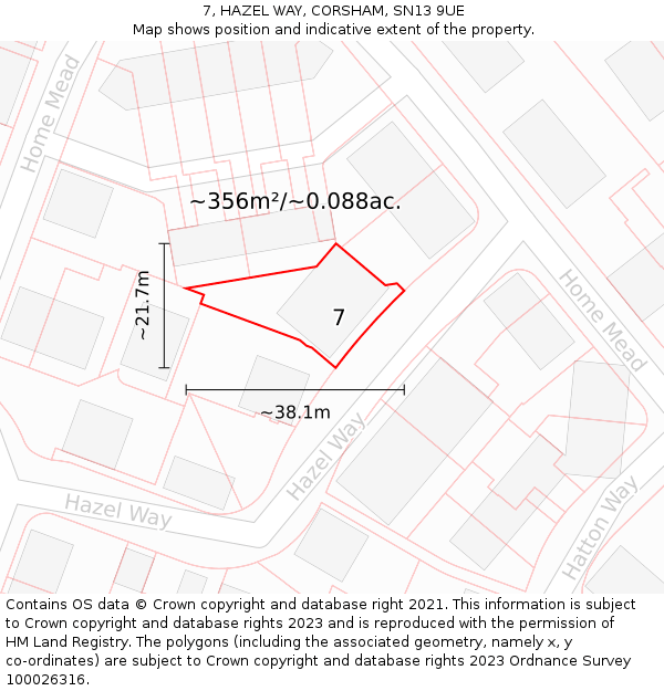 7, HAZEL WAY, CORSHAM, SN13 9UE: Plot and title map
