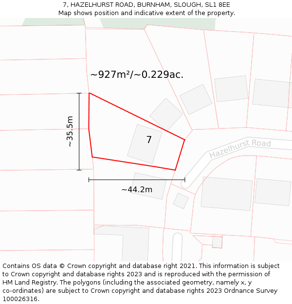 7, HAZELHURST ROAD, BURNHAM, SLOUGH, SL1 8EE: Plot and title map