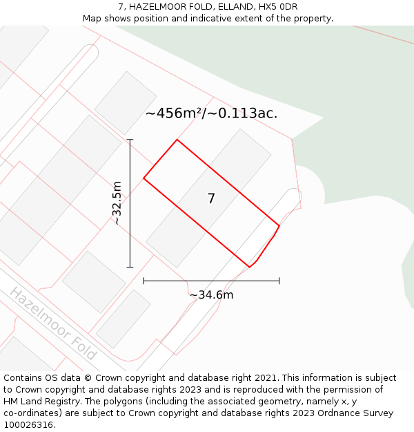 7, HAZELMOOR FOLD, ELLAND, HX5 0DR: Plot and title map
