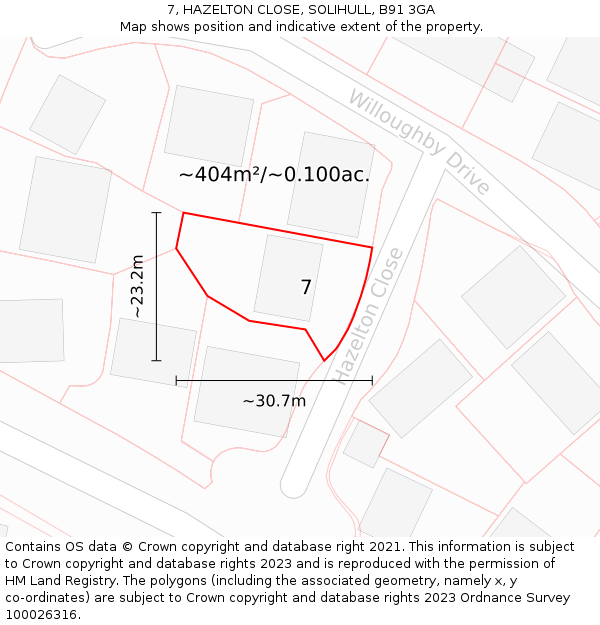7, HAZELTON CLOSE, SOLIHULL, B91 3GA: Plot and title map