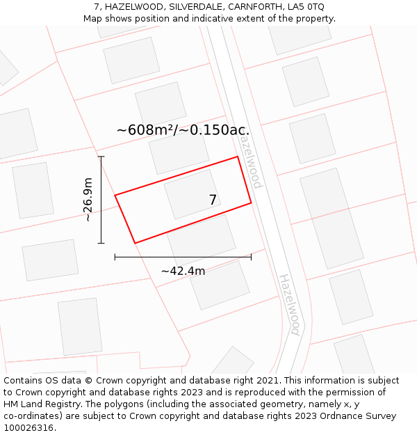 7, HAZELWOOD, SILVERDALE, CARNFORTH, LA5 0TQ: Plot and title map