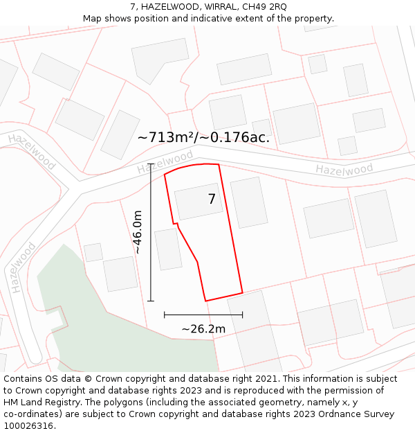 7, HAZELWOOD, WIRRAL, CH49 2RQ: Plot and title map